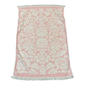 Vintage Stevens Utica Pink Floral Sculpted Fringe Bath Towel Made in USA